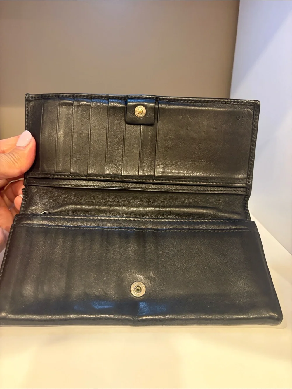 Vintage Gucci black leather continental wallet